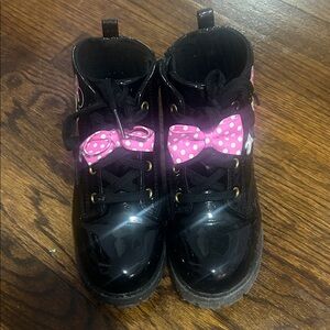 Kids Minie Mouse Black and Pink Polka Dot Bow Shoes